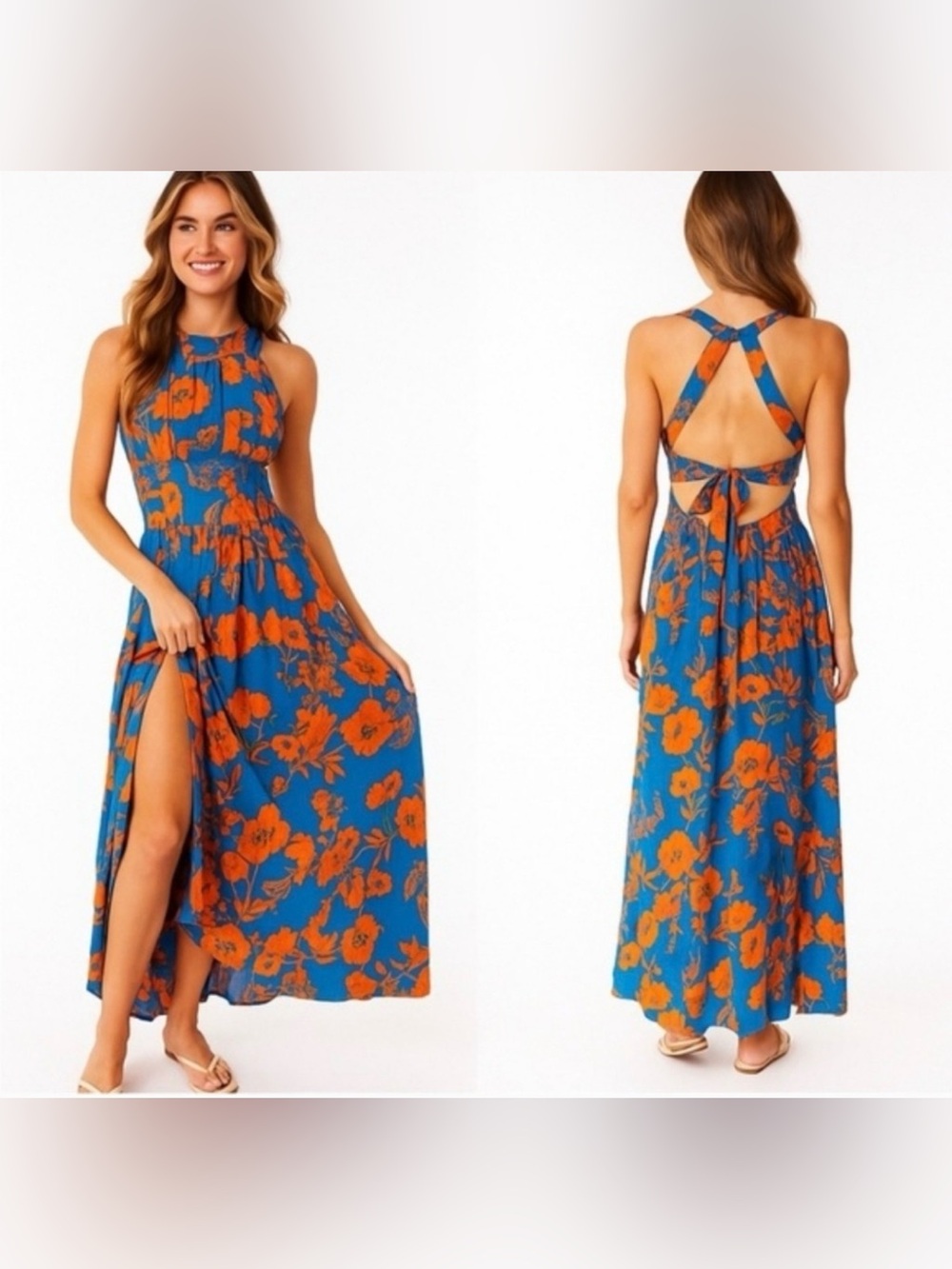 Abel the label Charlotte Floral Halter Tie-Back Maxi Dress